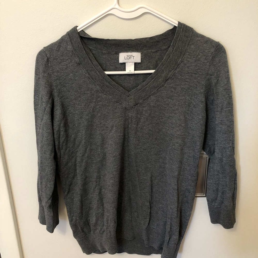 Ann Taylor Loft Heather Gray Medium 3/4 sleeve sweater